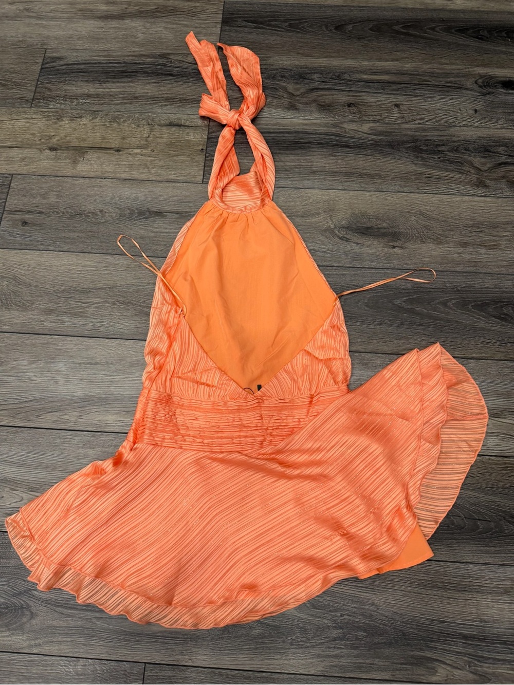 AKIRA Orange Pleated Halter One-Piece Dress